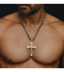 Kétszínű acél férfi kereszt nyaklánc – erő és hit