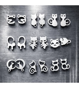 Macskás acél fülbevaló szett – cicarajongóknak