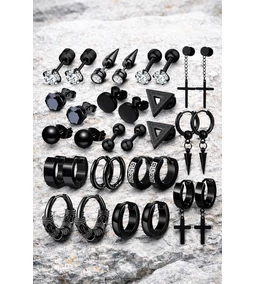 Egy szett, tizenöt stílus – fekete férfi acél fülbevalók