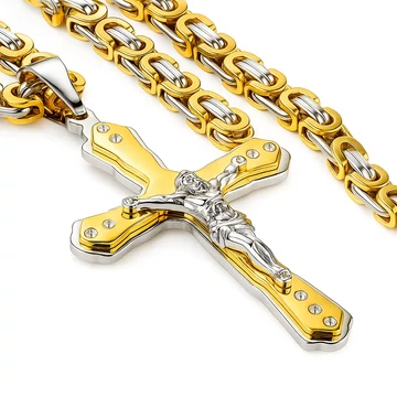 Kétszínű acél férfi kereszt nyaklánc