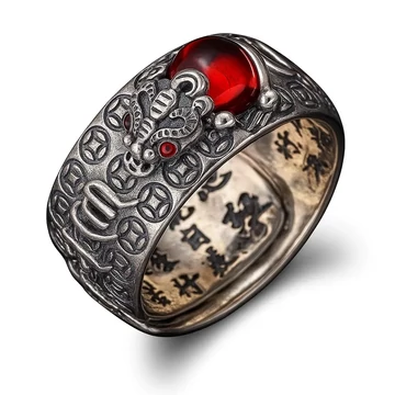 Acél piros köves gyűrű