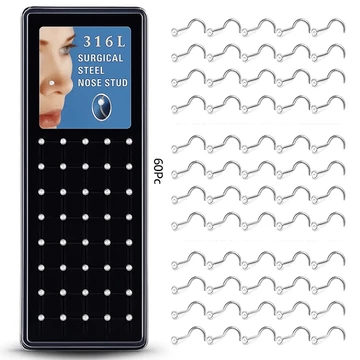60 db-os 316L orvosi acél orr piercing csavart fehér
