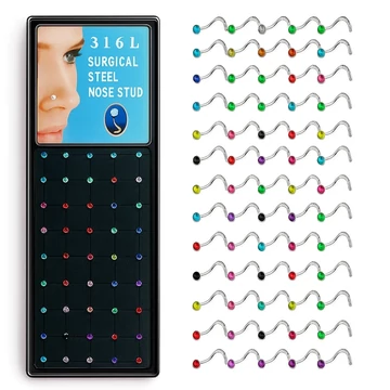 60 db-os 316L orvosi acél orr piercing csavart színes