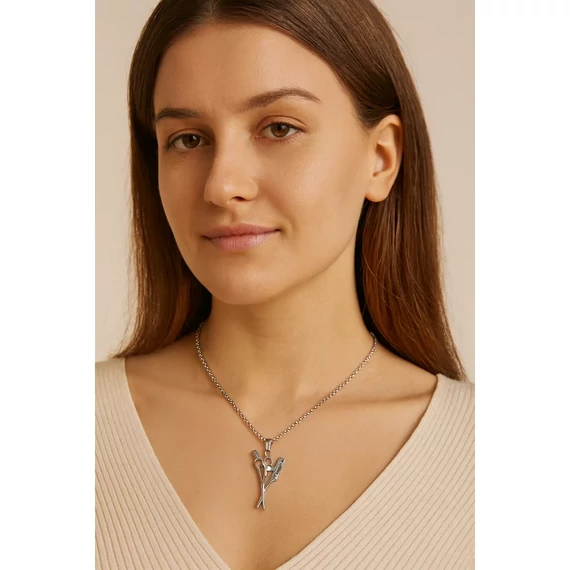 Acél fésű és olló nyaklánc nyakban