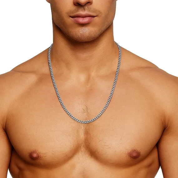 60 cm-es rozsdamentes acél férfi nyaklánc nyakban