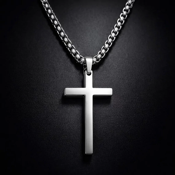 Acél ezüst színű keresztes nyaklánc