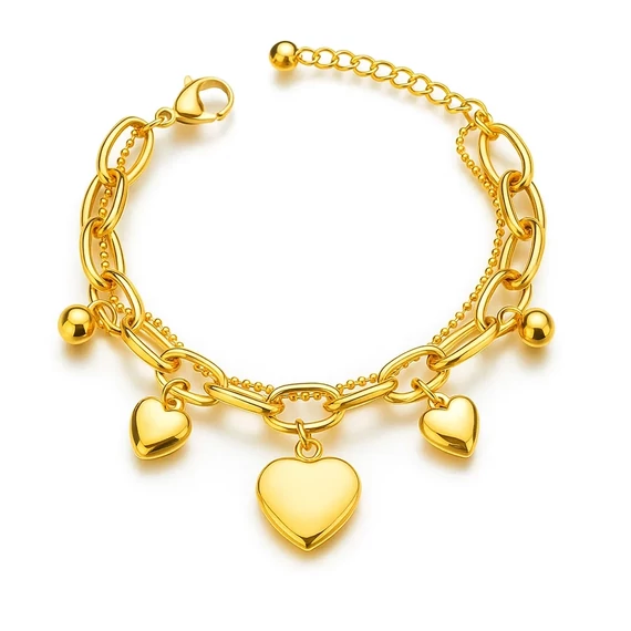 Elegáns aranyozott szíves karkötő