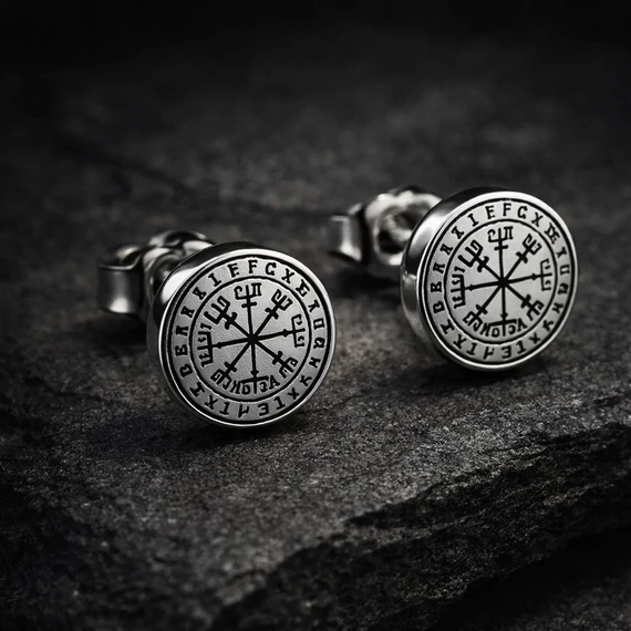 Acél viking fülbevaló Vegvísir iránytű