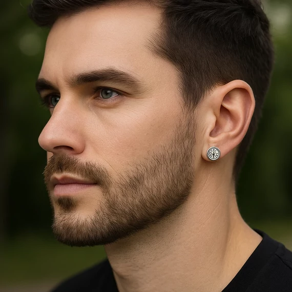 Acél viking fülbevaló Vegvísir iránytű fülben