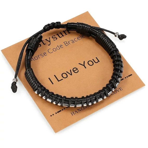 Morze acél-bőr szeretlek férfi karkötő