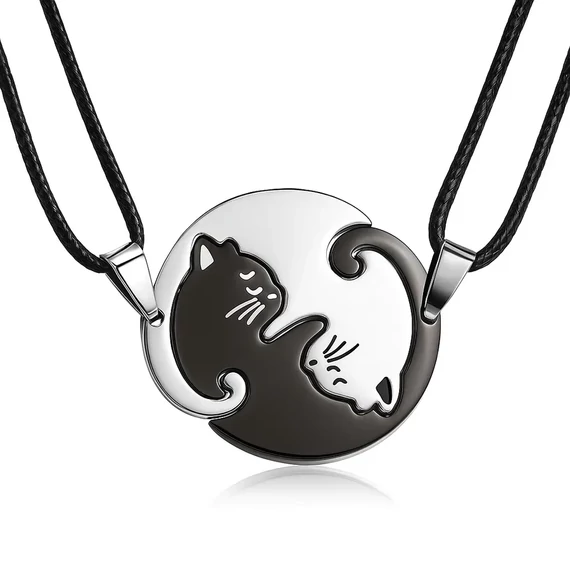 Acél bújó cicák páros nyaklánc