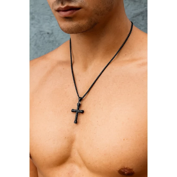 Acél férfi fekete kereszt nyaklánc