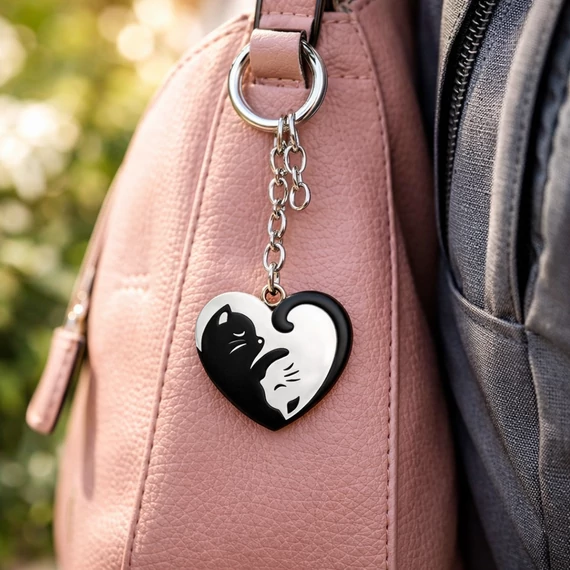 Bújó macskák acél páros kulcstartó