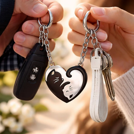Bújó macskák acél páros kulcstartó