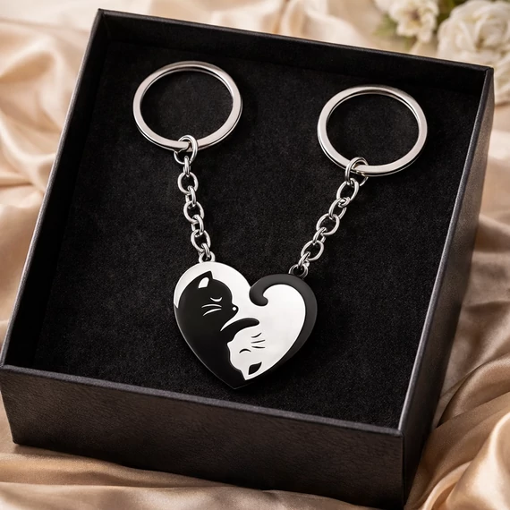 Bújó macskák acél páros kulcstartó