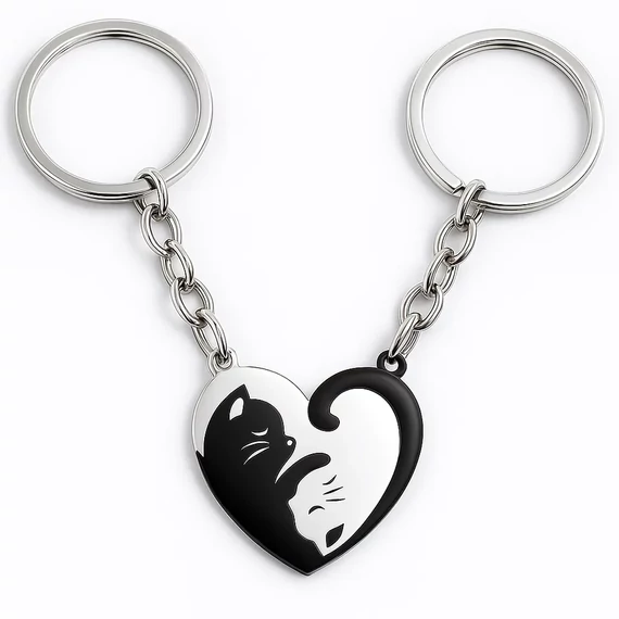 Bújó macskák acél páros kulcstartó