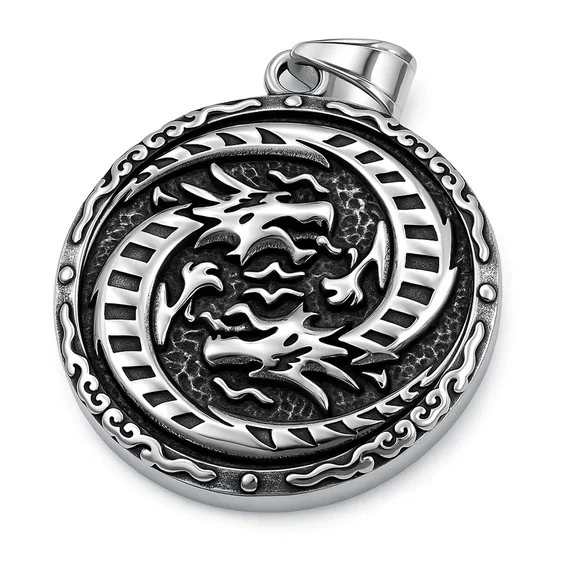 Acél viking sárkányos medál