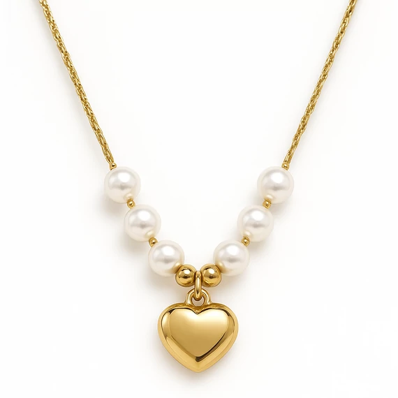 Acél gyöngyös szíves nyaklánc