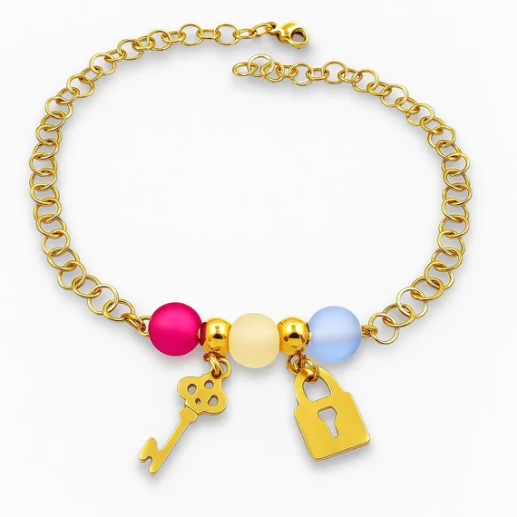 Acél kulcs és lakat bokalánc