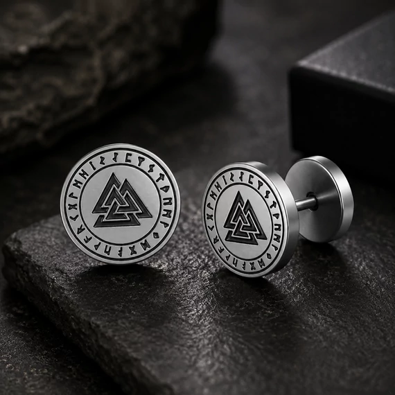Acél Valknut viking fülbevaló ezüst színű
