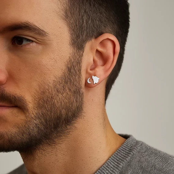 Acél fülbevaló farkas és Hold fülben