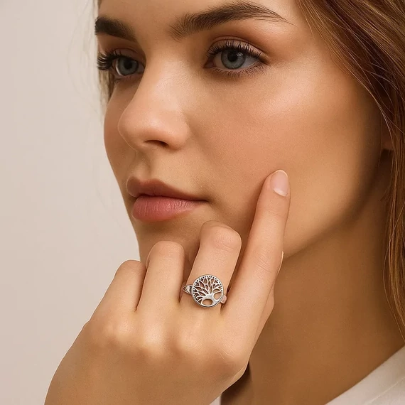 Acél gyűrű életfa ujjon