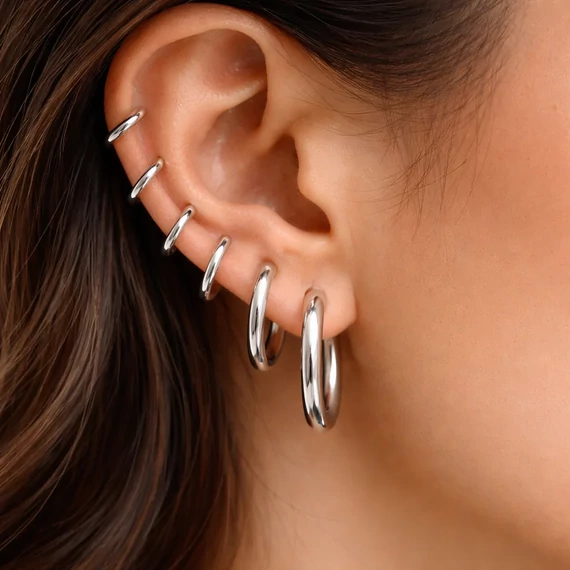 Acél karika fülbevaló szett